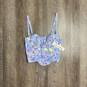 For Love & Lemons Blue Floral Charlene Corset Top NEW Size XS